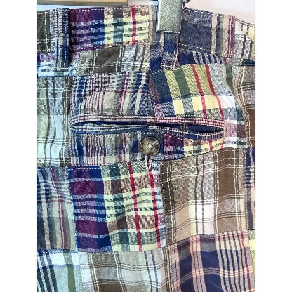 Jos. A. Bank Men's Multicolored Patchwork Madras Plaid Flat Front Shorts Size 38